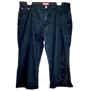 COS Jeans Embroidered and Bedazzled Capris in Dark Blue/Gold Women’s 18W